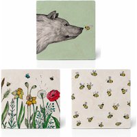 Fliesenuntersetzer 3Er Set | »Bienen & Blümchen« Design Untersetzer Natursteinfliese von Ligarti