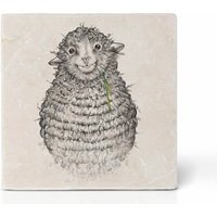 Fliesenuntersetzer | »Wollfried« Das Schaf Design Untersetzer Natursteinfliese von Ligarti