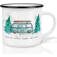 Keramik Tasse | Retro Design | »Camping Bulli« Camper Van, Bus Handveredelt in Deutschland |Kaffeetasse, Becher Spülmaschinenfest von Ligarti