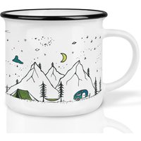Keramik Tasse | Retro Design | »Camping Life« Fisch Handveredelt in Deutschland Cup, Kaffeetasse, Becher Spülmaschinenfest von Ligarti