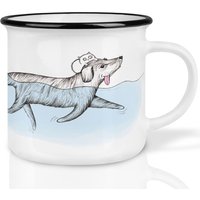 Keramik Tasse | Retro Design | »Der Rettungsschwimmer« Hund & Katze Handveredelt in Deutschland Kaffeetasse Spülmaschinenfest von Ligarti