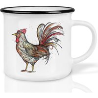 Keramik Tasse | Retro Design | »Hähnry« Hahn Handveredelt in Deutschland Cup, Kaffeetasse, Becher Spülmaschinenfest von Ligarti