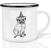 Keramik Tasse | Retro Design | »Mops« Hund Mit Cupcake Handveredelt in Deutschland Cup, Kaffeetasse, Becher Spülmaschinenfest von Ligarti