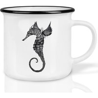 Keramik Tasse | Retro Design | »Seepferdchen« Handveredelt in Deutschland Cup, Kaffeetasse, Becher Spülmaschinenfest von Ligarti