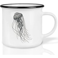 Keramik Tasse | Retro Design | »Tiefseequalle« Qualle Handveredelt in Deutschland Cup, Kaffeetasse, Becher Spülmaschinenfest von Ligarti