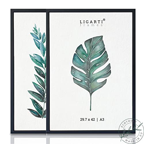 Ligarti® Bilderrahmen (Made in EU) I Rahmen aus Echtholz I Holzbilderrahmen, Holzrahmen I Picture Frame (A3, 2x schwarz) von Ligarti