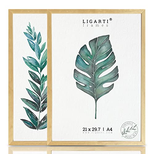 Ligarti® Bilderrahmen (Made in EU) I Rahmen aus Echtholz I Holzbilderrahmen, Holzrahmen I Picture Frame (A4, 2x natur) von Ligarti