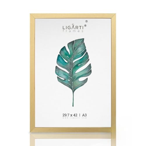 Ligarti® Bilderrahmen Gold - A4 / A3 Holzfaser | Fotorahmen, Posterrahmen + Aufsteller (A4) - Made in EU von Ligarti