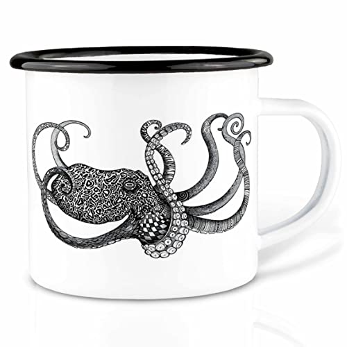 Ligarti Emaille Tasse | handveredelter Becher | Design Mug | Maritim | Meerestiere von Ligarti