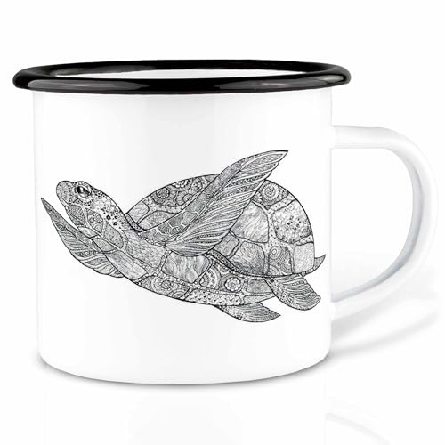 Ligarti Emaille Tasse (leicht & robust) | Camping Becher handveredelt in Deutschland | Trinkbecher für Kinder, Kaffeetasse, Emaillebecher | Schildkröte von Ligarti