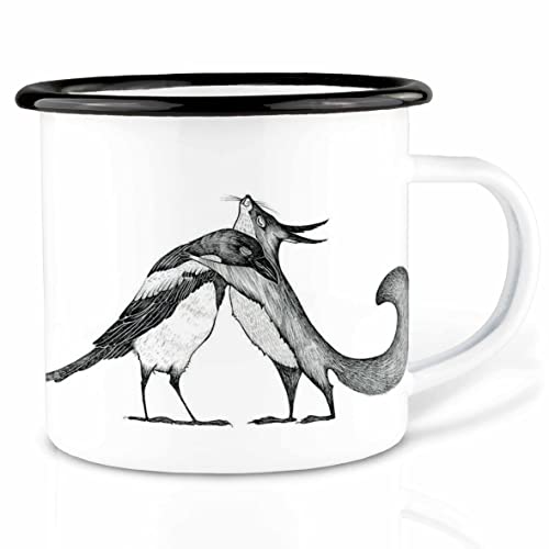 Ligarti Emaille Tasse | handveredelter Becher | Design Mug | Kuscheltiere (Eichhörnchen & Elster, 300ml) von Ligarti