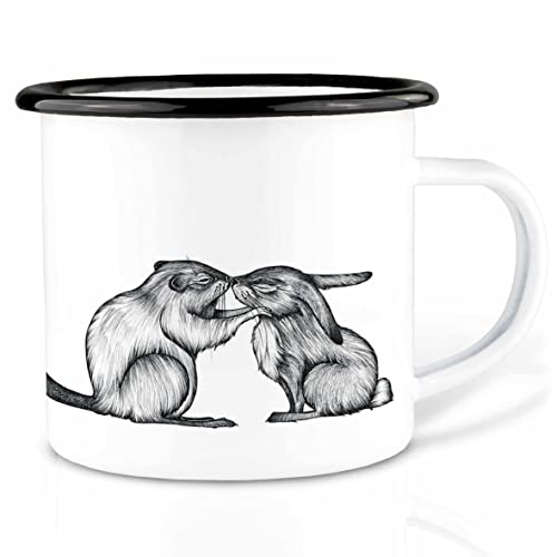 Ligarti Emaille Tasse | handveredelter Becher | Design Mug | Kuscheltiere (Kaninchen & Biber, 300ml) von Ligarti