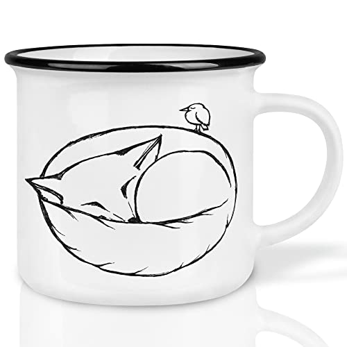 Ligarti® Keramiktasse [Design by H. Ligeti] Design Mug & handveredelter Becher I Spülmaschinengeeignete Tasse, Kaffeetasse, Teetasse, Cup (schlafender Fuchs) von Ligarti