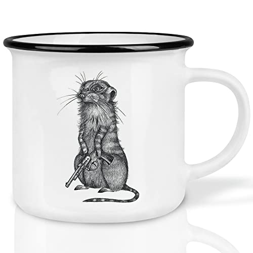 Ligarti® Keramiktasse [Design by H. Ligeti] Design Mug & handveredelter Becher I Spülmaschinengeeignete Tasse, Kaffeetasse, Teetasse, Cup (Johnny Pistol Erdmännchen) von Ligarti