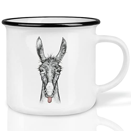 Ligarti® Keramiktasse [Design by H. Ligeti] Design Mug & handveredelter Becher I Spülmaschinengeeignete Tasse, Kaffeetasse, Teetasse, Cup (Lore Esel) von Ligarti