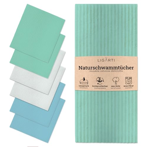 Ligarti Schwammtücher aus Holz (100% öko & waschbar) 6er Set Spültücher nachhaltig kompostierbar I Allzwecktücher für den Haushalt Made in Germany I Spüllappen kompostierbar (Gemischt I 6Set) von Ligarti