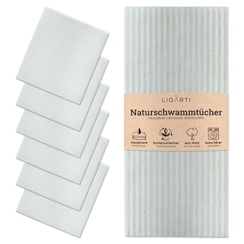 Ligarti Schwammtücher aus Holz (100% öko & waschbar) Set Spültücher nachhaltig kompostierbar I Allzwecktücher für den Haushalt Made in Germany I Spüllappen kompostierbar, Spülschwamm (Grau I 6Set) von Ligarti