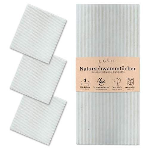 Ligarti Schwammtücher aus Holz (100% öko & waschbar) Set Spültücher nachhaltig kompostierbar I Allzwecktücher für den Haushalt Made in Germany I Spüllappen kompostierbar, Spülschwamm (Grau I 3Set) von Ligarti