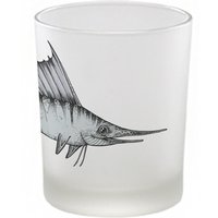 Windlicht [Handbedruckt] | »Schwertfisch« Teelicht Kerzenhalter Kerzenglas von Ligarti