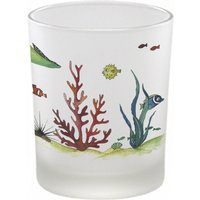 Windlicht [Handbedruckt] | »Unterwasserwelt« Teelicht Kerzenhalter Kerzenglas von Ligarti