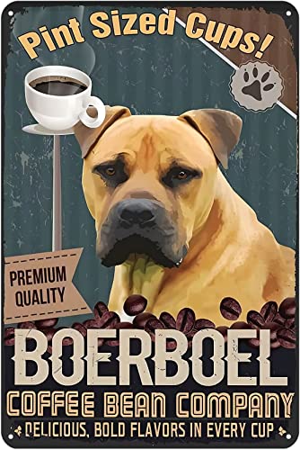 Ligati Lustiger Hund Metall-Blechschilder Boerboel Coffee Bean Company Poster Kunstdruck Dekor Zuhause Retro Kunst Wanddekoration für Zuhause Küche Badezimmer Bar Café Club Bar Schild Dekor Geschenk von Ligati