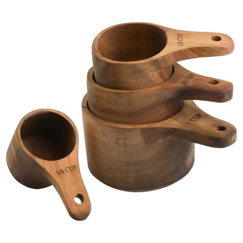 4PCS -Holzmessbecher - Stapelbare Küchenmesswerkzeuge mit Griff und Hangloch zum Backen und Kochen von Ligeinsrk