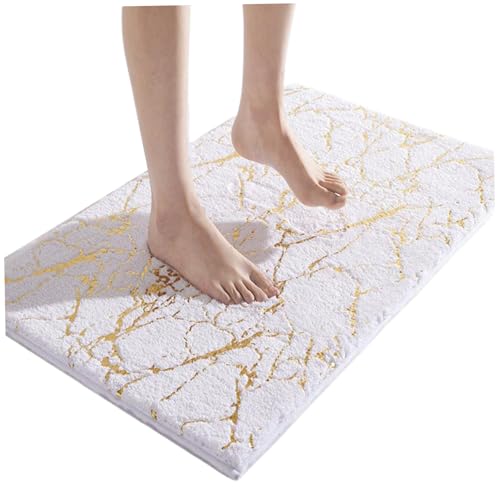 Badmatte 16x24in Starke absorbierende Badezimmermatte mit goldener Textur nicht rutschfest trocknend Polyester Dusche Teppich Weiche dicke maschinelle Waschmaschine für Küche, Wohnzimmer, weiße Badet von Ligeinsrk