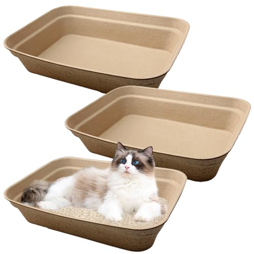 Einwegdrüsenkästen für Katzen 3PCs Abbaubarer Papierzellstoffkatze Katzentoilette 18x13x4 Zoll und Leckdosen tragbarer Mehrschicht für Zuhause, Reisen und mehr von Ligeinsrk
