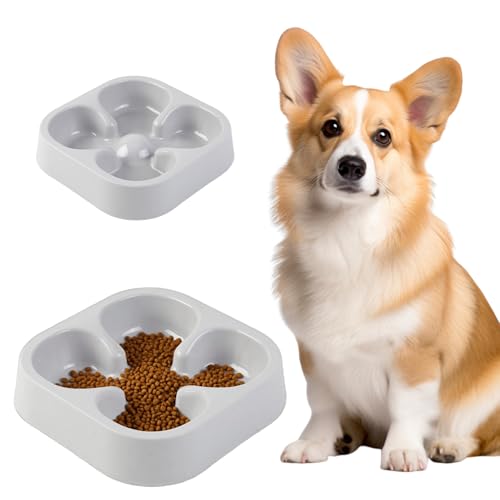 Hundegerichte zum langsamen Essen, Anti-Choking-Safe Plastik langsame Futtermittelhundschalen, Vier Blatthalle geformtes Futterbogen für Innenkatze Haustier, Wasserschale, Feeder von Ligeinsrk