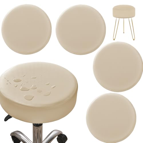 Ligeinsrk 4pcs Bar Stuhlsitzabdeckungen, wasserdichte PU -Leder -Runde Barhockerabdeckungen, Stretch Stuhl mit Nicht -Schlupfboden, Barstool -Slipper für Küche, Esszimmer, leichtes Beige von Ligeinsrk
