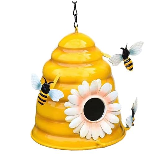 Ligeinsrk Vogelhäuser für außen, 5.7x5.7x6.5 '' Bienenstockeisen -Eisen -Vogelhaus mit Bienenschmuck, hängen oder leicht zu reinigendem Vogelhaus mit Stabiler Basis für Gartendekoration Nest von Ligeinsrk