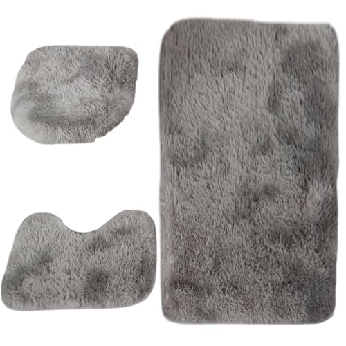 Toilettenabdeckung und Teppichset (3PCS) Flauschige Badezimmerteppichset umfasst Deckelabdeckung, U-förmige und Türmatte nicht rutschende dekorative Toilettendeckel für Zuhause, Hotel, Dunkelgrau von Ligeinsrk
