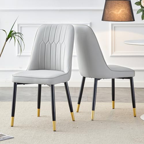 2-Stück-Paket-Stuhl, moderner hellgrauer Essstuhl mit PU-Leder-Rückenpolster und schwarzen Metallbeinen, geeignet für eine Vielzahl von Szenen wie Esszimmer, Küche und Schlafzimmer 2-Stück-Paket-Stuhl, moderner hellgrauer Essstuhl mit PU-Leder-Rückenpolster und schwarzen Metallbeinen, geeignet für eine Vielzahl von Szenen wie Esszimmer, Küche und Schlafzimmer von Lighluxy