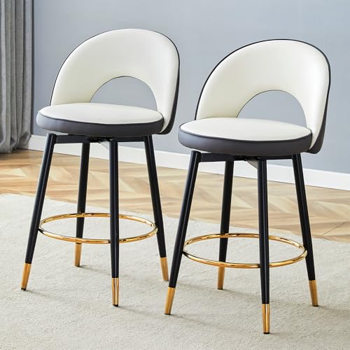 Lighluxy 360° drehbarer Barstuhl. Moderne weiße und dunkelgraue Splice-Farbe, PU Bequeme Padded Bar Stuhl, geeignet für Esszimmer, Küche, Terrasse usw. Eine Box von 2 Packungen von Lighluxy