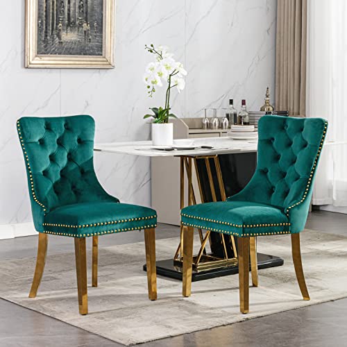 Lighluxy Kollektion Modern, hochwertiger, getufteter, massiver Holzstuhl im zeitgenössischen Stil mit Samtbezug, goldenen Edelstahlbeinen und Nagelkopfverzierung, 2er-Set, grün Lighluxy Kollektion Modern, hochwertiger, getufteter, massiver Holzstuhl im zeitgenössischen Stil mit Samtbezug, goldenen Edelstahlbeinen und Nagelkopfverzierung, 2er-Set, grün von Lighluxy