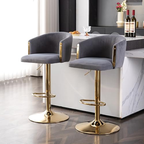 Lighluxy Modern rotatable Height Adjustable bar stools, Lift stools with Middle backrest(grau,Set of 2) von Lighluxy