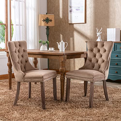 Lighluxy Nikki Collection Moderner, hochwertiger, getufteter Esszimmerstuhl aus Massivholz mit Samtbezug und Holzbeinen, Nagelkopfverzierung, 2er-Set, Khaki Lighluxy Nikki Collection Moderner, hochwertiger, getufteter Esszimmerstuhl aus Massivholz mit Samtbezug und Holzbeinen, Nagelkopfverzierung, 2er-Set, Khaki von Lighluxy