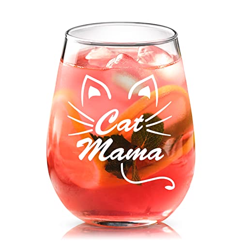 LighSele Cat Mama Weingläser, lustige Katze, 425 ml, ohne Stiel, Geschenk für Katze, Frauen, Katze, Freund, Katze, Mutter, Katzenliebhaber, Katze, Frau, Geburtstag von Joymaking