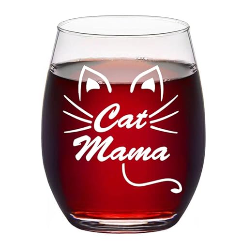 Lighsele 15oz Weingläse mit Cat Mama für Frauen, Geburtstagsgeschenk für Mama, Rotweinglas Geschenk für Katzenfreund, Katzenliebhaber, Katzenda von Lighsele