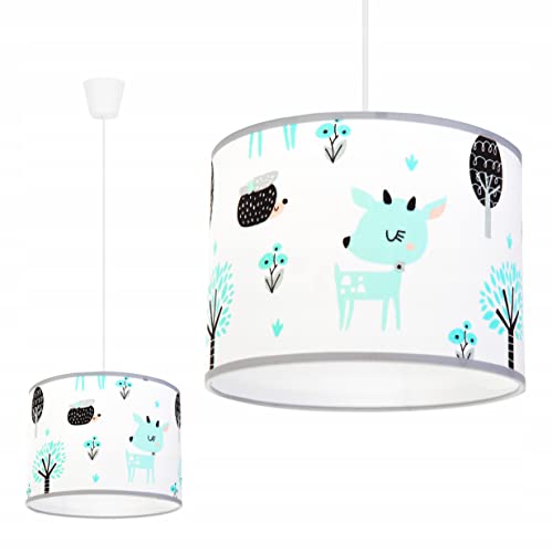 Light-Home - BAMBI - Hängelampe - Deckenlampe - Pendelleuchte aus Metall mit Lampenschirm aus Stoff - E27 1-Flammig 20 cm - Hellblau und Orange von Light Home LH