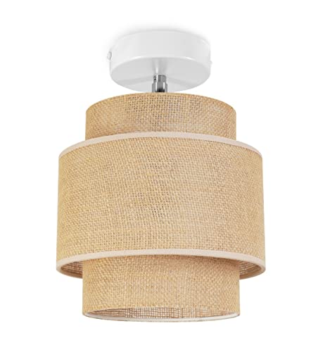 Light-Home Boho Deckenbeleuchtung - Rattan Lampe - Deckenlampe Industrial für Wohnzimmer Schlafzimmer und Esszimmer - Pendelleuchte aus Metall und Stoff - 1-Flammig - Weiß Basis und Jute von Light Home LH