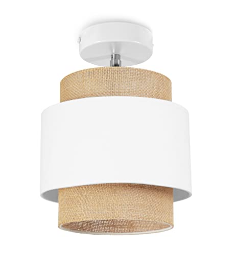 Light-Home Boho Deckenbeleuchtung - Rattan Lampe - Deckenlampe Industrial für Wohnzimmer Schlafzimmer und Esszimmer - Pendelleuchte aus Metall und Stoff - 1-Flammig - Weiß und Jute von Light Home LH