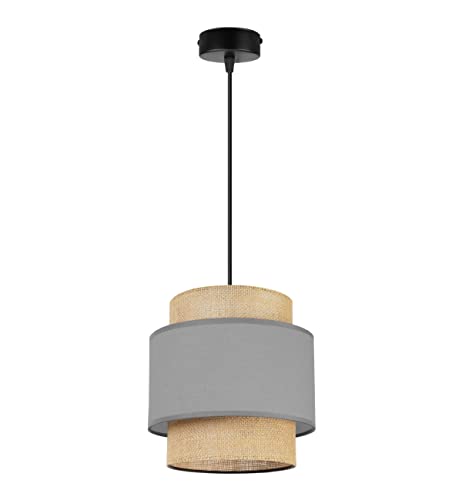 Light-Home Boho Hängelampe - Deckenlampe für Wohnzimmer Schlafzimmer und Esszimmer - Pendelleuchte aus Metall mit Lampenschirm aus Stoff - E27-1-Flammig - Grau und Jute von Light Home LH