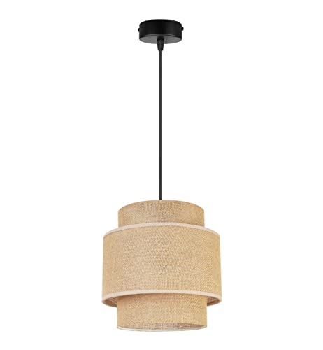 Light-Home Boho Hängelampe - Deckenlampe für Wohnzimmer Schlafzimmer und Esszimmer - Pendelleuchte aus Metall mit Lampenschirm aus Stoff - E27-1-Flammig - Schwarz Basis und Jute von Light Home LH