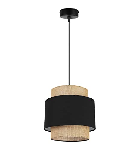 Light-Home Boho Hängelampe - Deckenlampe für Wohnzimmer Schlafzimmer und Esszimmer - Pendelleuchte aus Metall mit Lampenschirm aus Stoff - E27-1-Flammig - Schwarz und Jute von Light Home LH