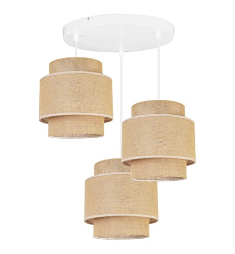 Light-Home Boho Hängelampe - Deckenlampe für Wohnzimmer Schlafzimmer und Esszimmer - Pendelleuchte aus Metall mit Lampenschirm aus Stoff - E27-3-Flammig Oval - Jute von Light Home LH