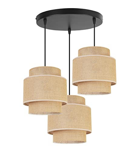 Light-Home Boho Hängelampe - Deckenlampe für Wohnzimmer Schlafzimmer und Esszimmer - Pendelleuchte aus Metall mit Lampenschirm aus Stoff - E27-3-Flammig Oval - Jute von Light Home LH