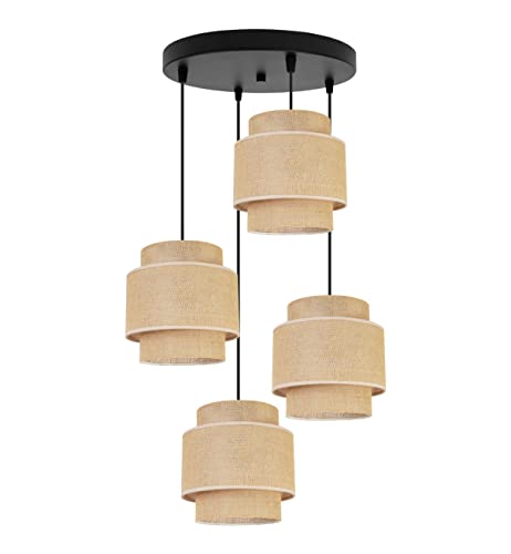 Light-Home Boho Hängelampe - Deckenlampe für Wohnzimmer Schlafzimmer und Esszimmer - Pendelleuchte aus Metall mit Lampenschirm aus Stoff - E27-4-Flammig Oval - Jute von Light Home LH