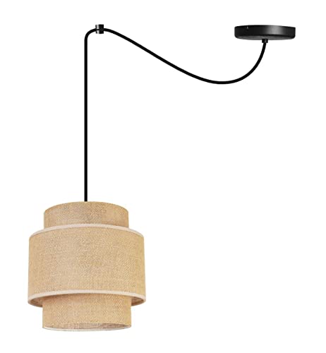 Light-Home Boho Hängelampe - Rattan Lampe - Deckenlampe für Wohnzimmer Schlafzimmer und Esszimmer - Pendelleuchte aus Metall mit Lampenschirm aus Stoff - E27-1-Flammig - Schwarz Basis und Jute von Light Home LH