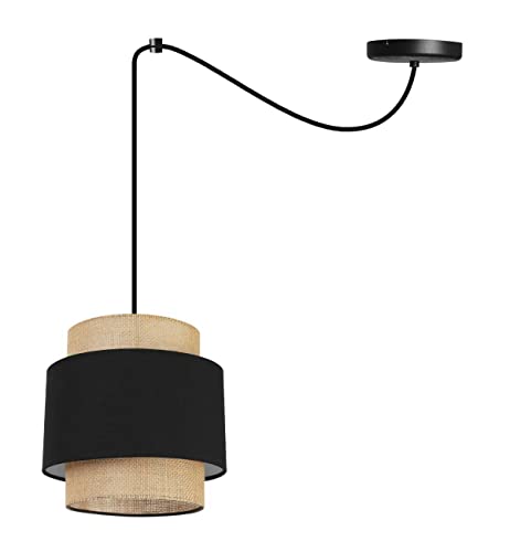 Light Home LHLight-Home Boho Spider Hängelampe - Deckenlampe für Wohnzimmer Schlafzimmer und Esszimmer- Pendelleuchte aus Metall mit Lampenschirm aus Stoff - E27-1-Flammig - Schwarz und Jute von Light Home LH